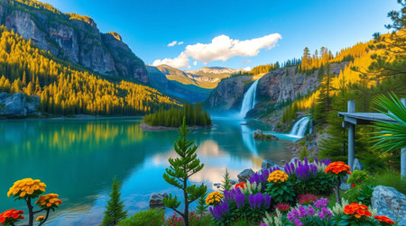 Autumn view of the Waterfall in Yoho National Park, Canadaの写真素材