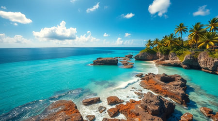 Panoramic view of tropical beach at Seychelles.の写真素材