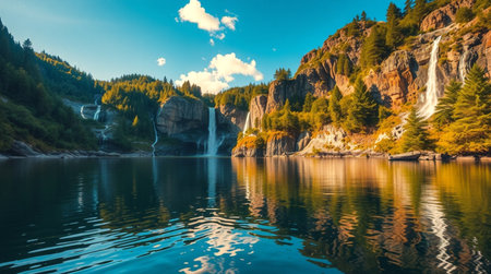Yosemite National Park, California, United States. The Yosemite Falls is a series of waterfalls in the Sierra Nevada mountains.の写真素材