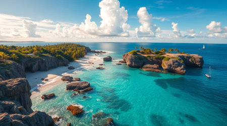 Aerial view of beautiful beach at Seychelles - nature backgroundの写真素材