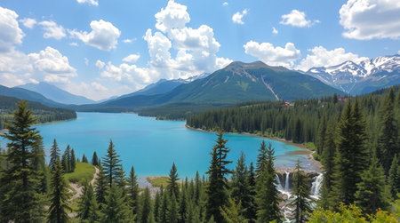 Panoramic view of beautiful turquoise lake and mountains in Canada