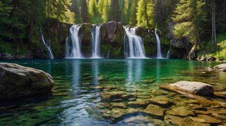 Beautiful view of the waterfall in the Carpathian mountains.の写真素材