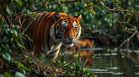 Tiger in the natural habitat. Wildlife scene from nature.