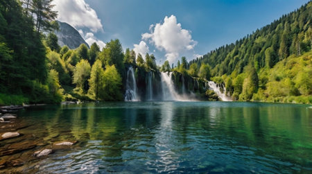 Panoramic view of the beautiful Plitvice Lakes National Park in Croatia