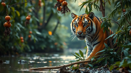 Tiger in the jungle, Panthera tigris altaica