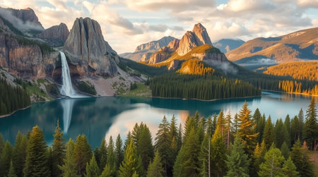 Panoramic view of famous Dolomites lake, Italy.の写真素材