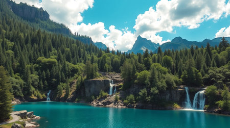 Waterfall in the Dolomites, South Tyrol, Italyの写真素材