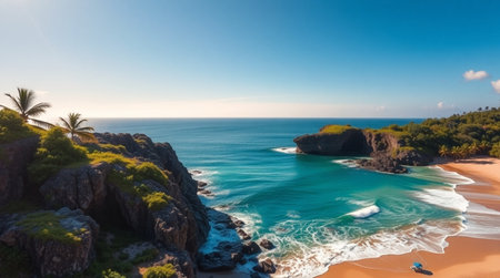 Aerial view of beautiful tropical beach with turquoise water and sand. Drone photo.の写真素材