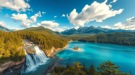 Panoramic aerial view of Banff National Park, Alberta, Canadaの写真素材