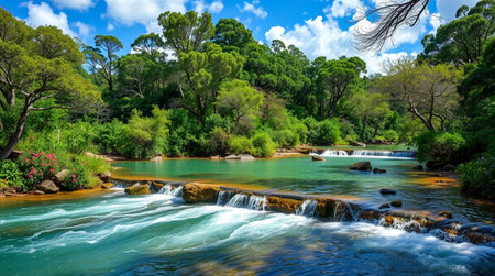 Waterfall in the middle of the forest in New South Wales, Australiaの写真素材
