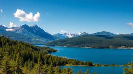 Mountain lake in the Canadian Rockies, Alberta, Canada. Panoramic view