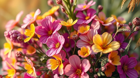 Bouquet of colorful spring flowers in the garden. Floral background