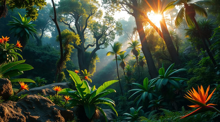 Beautiful tropical forest and sunlight in the morning,Thailand.