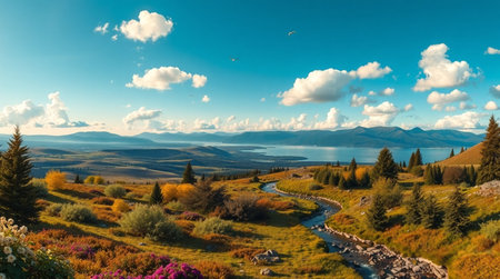 Beautiful autumn landscape with lake, Siberia, Russiaの写真素材