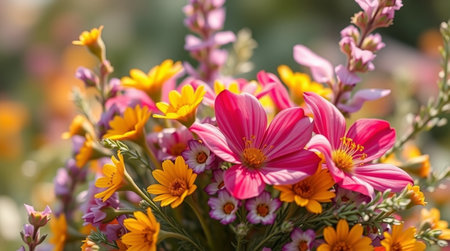 Beautiful bouquet of colorful flowers in the garden, stock photoの写真素材