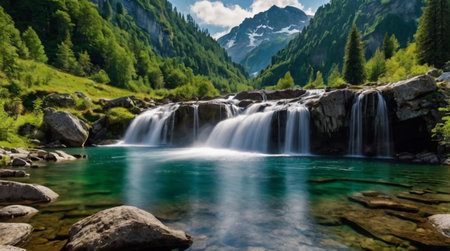 Waterfall in the Alps. Switzerland, Bernese Oberland.の写真素材