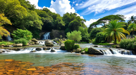 Beautiful waterfall in the tropical forest. Panoramic view.の写真素材