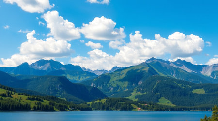 Panoramic view of Lake Brienzersee in Switzerlandの写真素材