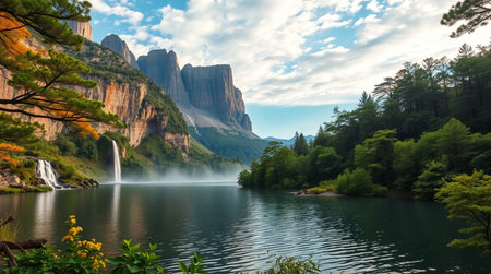 Panoramic view of the famous waterfall in Yosemite National Park, California, USA