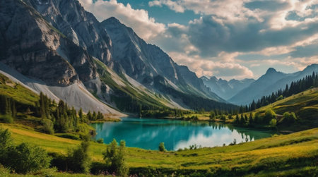 Mountain lake in the Dolomites, Italy. Summer landscape.の写真素材