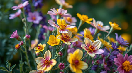 Beautiful spring flowers in the garden. Colorful background with flowers.の写真素材