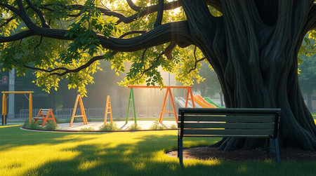 Wooden swing in the park.の写真素材