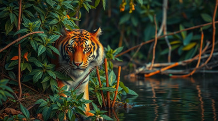 Close up of Sumatran Tiger in natural habitat.