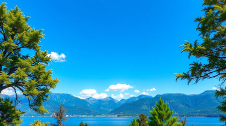 Landscape with lake and mountains.の写真素材