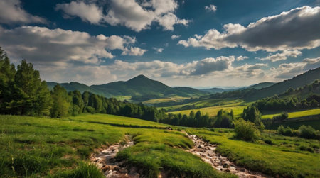 Panoramic view of the Carpathian mountains, Ukraine.の写真素材