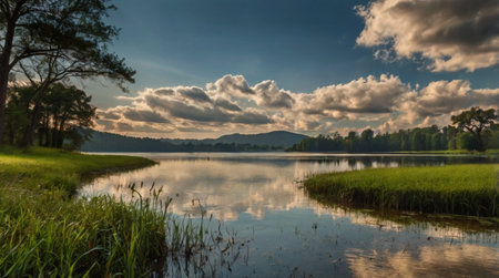 Landscape view of Mae Ngat Somboon Chon dam, Thailandの写真素材