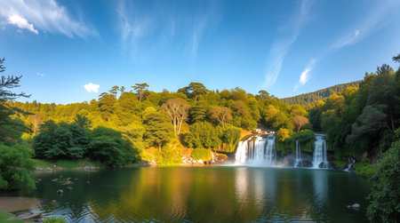 Panoramic view of the waterfall in Plitvice Lakes National Park, Croatiaの写真素材