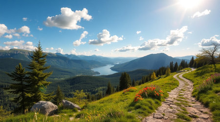 Panoramic view of the Carpathian mountains in Ukraine.