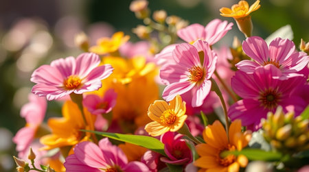 Colorful flowers in the garden on a sunny day. Floral background.