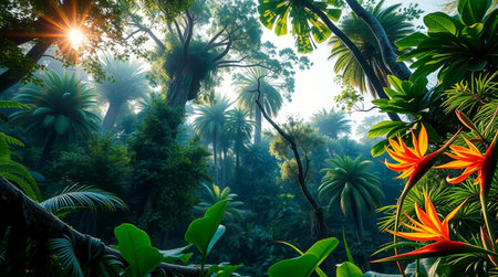 Tropical rainforest in the morning. Beautiful tropical forest.の写真素材