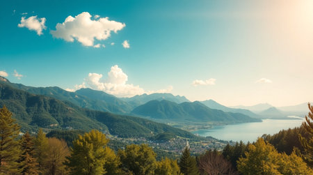 panoramic view of lake, Lombardy, Italy