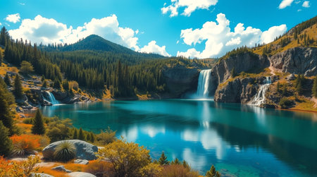 Waterfall in the Altai mountains, Siberia, Russia. Panoramaの写真素材