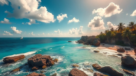 Panorama of beautiful beach in Seychelles - nature backgroundの写真素材