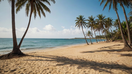 Tropical beach with coconut palm trees and sand