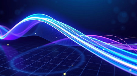 abstract technology background with blue glowing lines, 3d render illustration