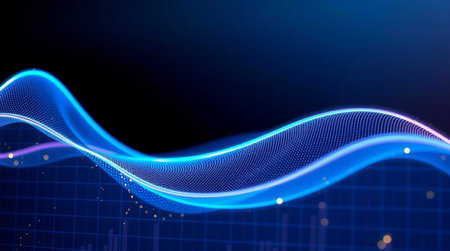 Abstract blue wave background. Futuristic technology style. Vector illustration.の写真素材