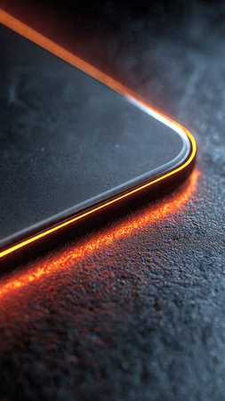 Smartphone with red light on a dark background. 3d renderingの写真素材