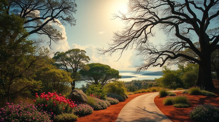 Beautiful panoramic view of a path in the Australian countrysideの写真素材