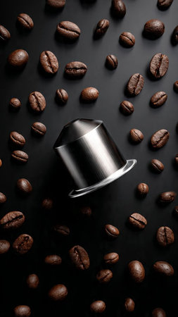 Coffee beans on a black background.の写真素材