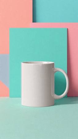 White mug on colorful pastel background. Minimalistic concept.の写真素材