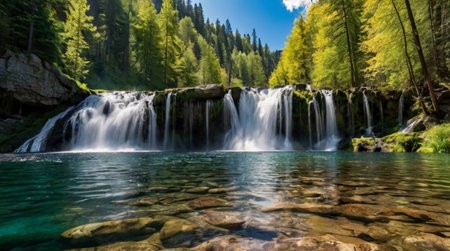 Beautiful waterfall in the mountains of the Republic of Adygeaの写真素材