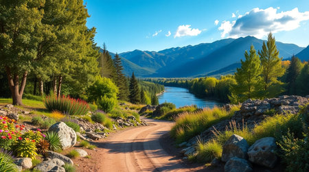 Beautiful lake in the mountains. The concept of active and ecological tourismの写真素材