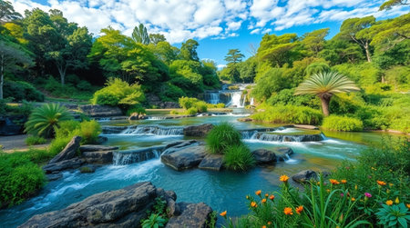 Waterfall in the botanical garden.の写真素材