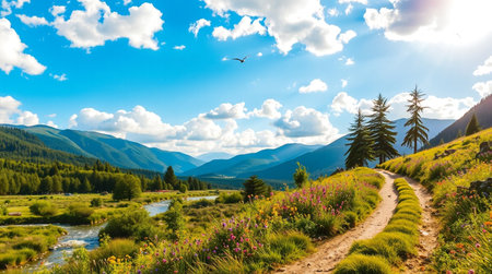 Beautiful summer landscape in the Carpathian Mountains, Ukraine.の写真素材