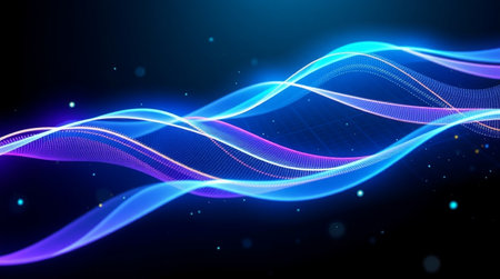 Abstract blue wave on dark background. Futuristic technology style. Vector illustration.
