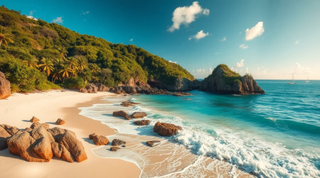 Panoramic view of beautiful beach at Seychelles.の写真素材